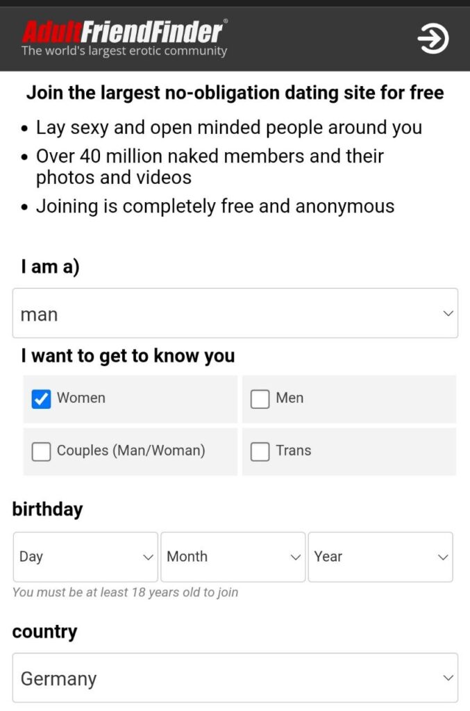 How to register on Adult Friend Finder?