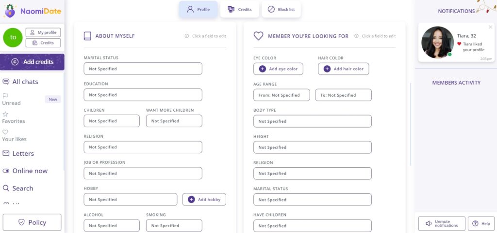 naomidate-user-profile-settings